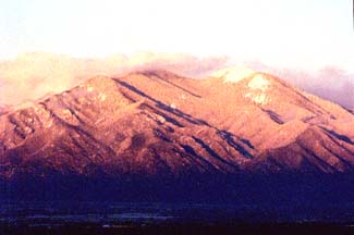 Winter Sunset on Taos Mountain, Taos Lodging, New Mexico USA